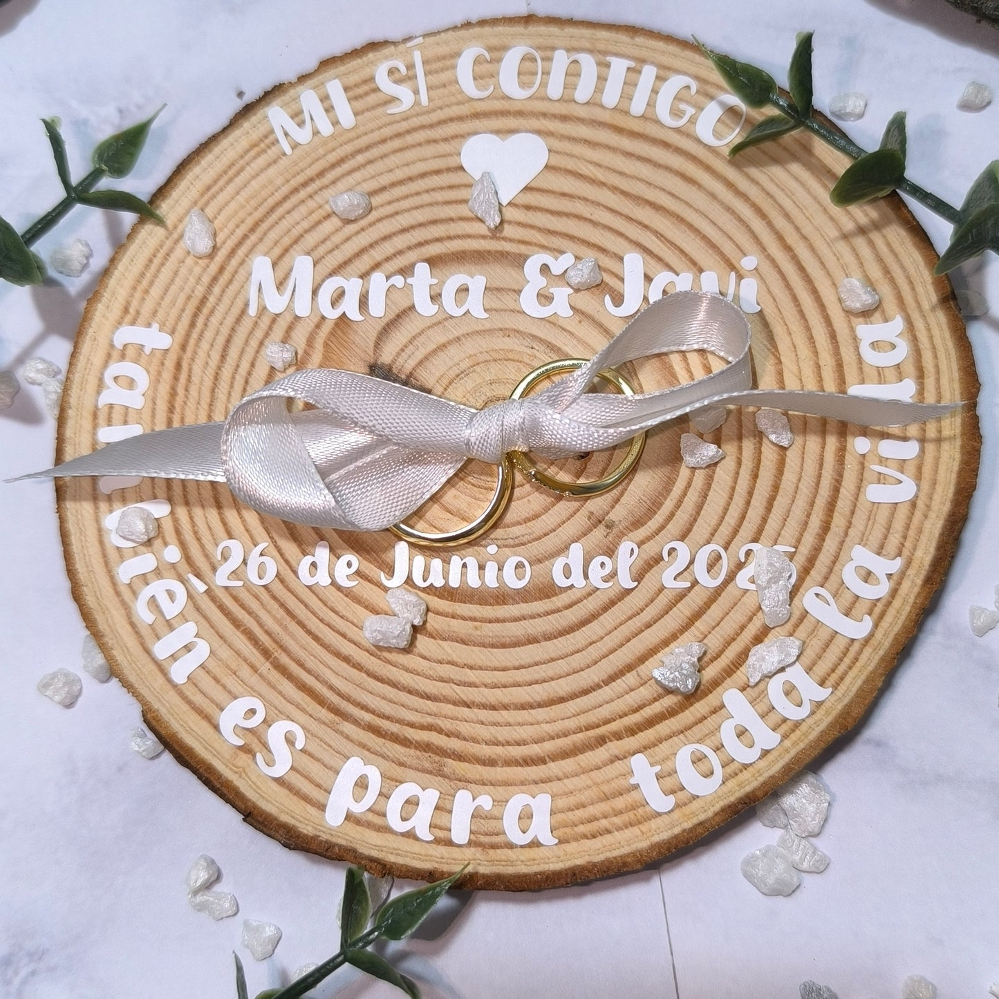💍🌿 Portaalianzas Personalizado – Base de Madera Natural