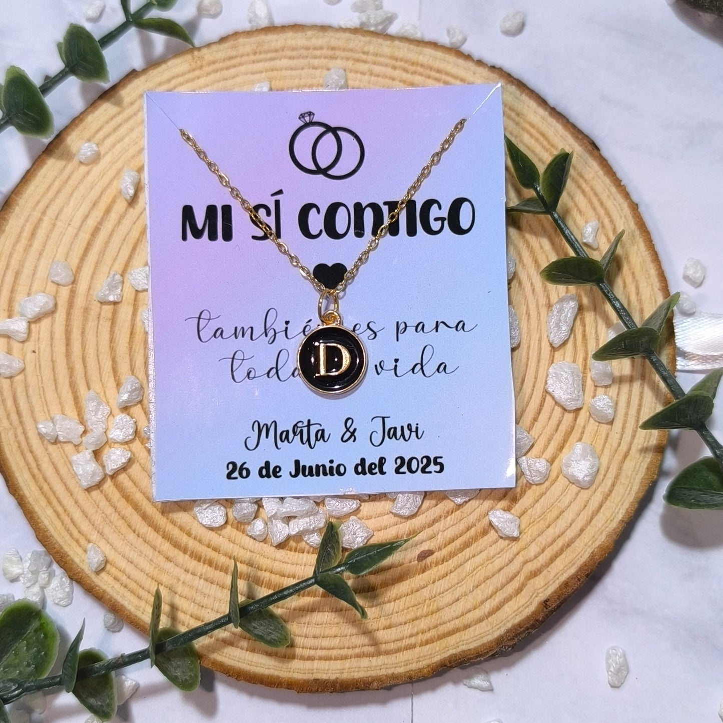 Collar con Inicial + Tarjeta Personalizada de Boda