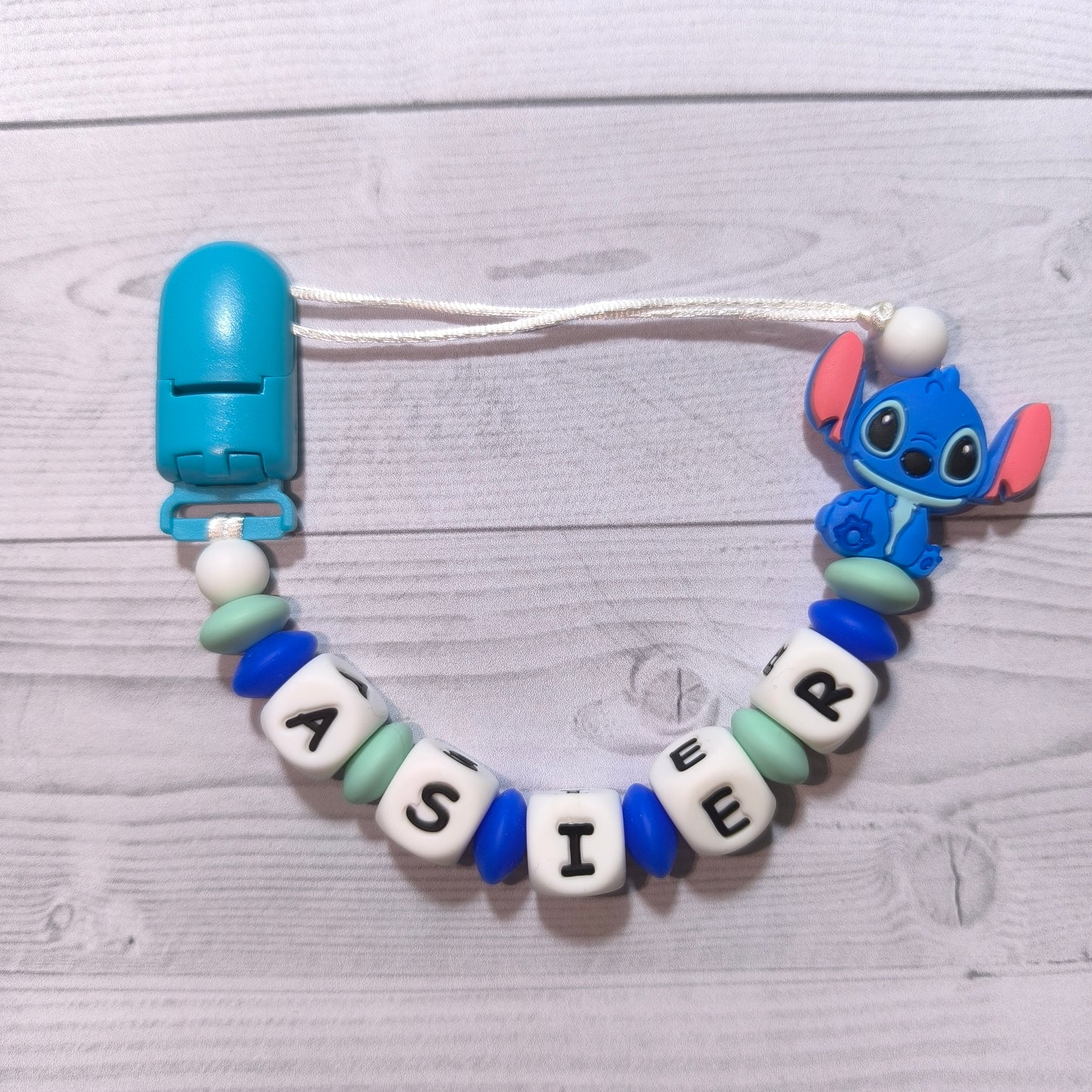 Chupetero + mordedor de Stitch con nombre.