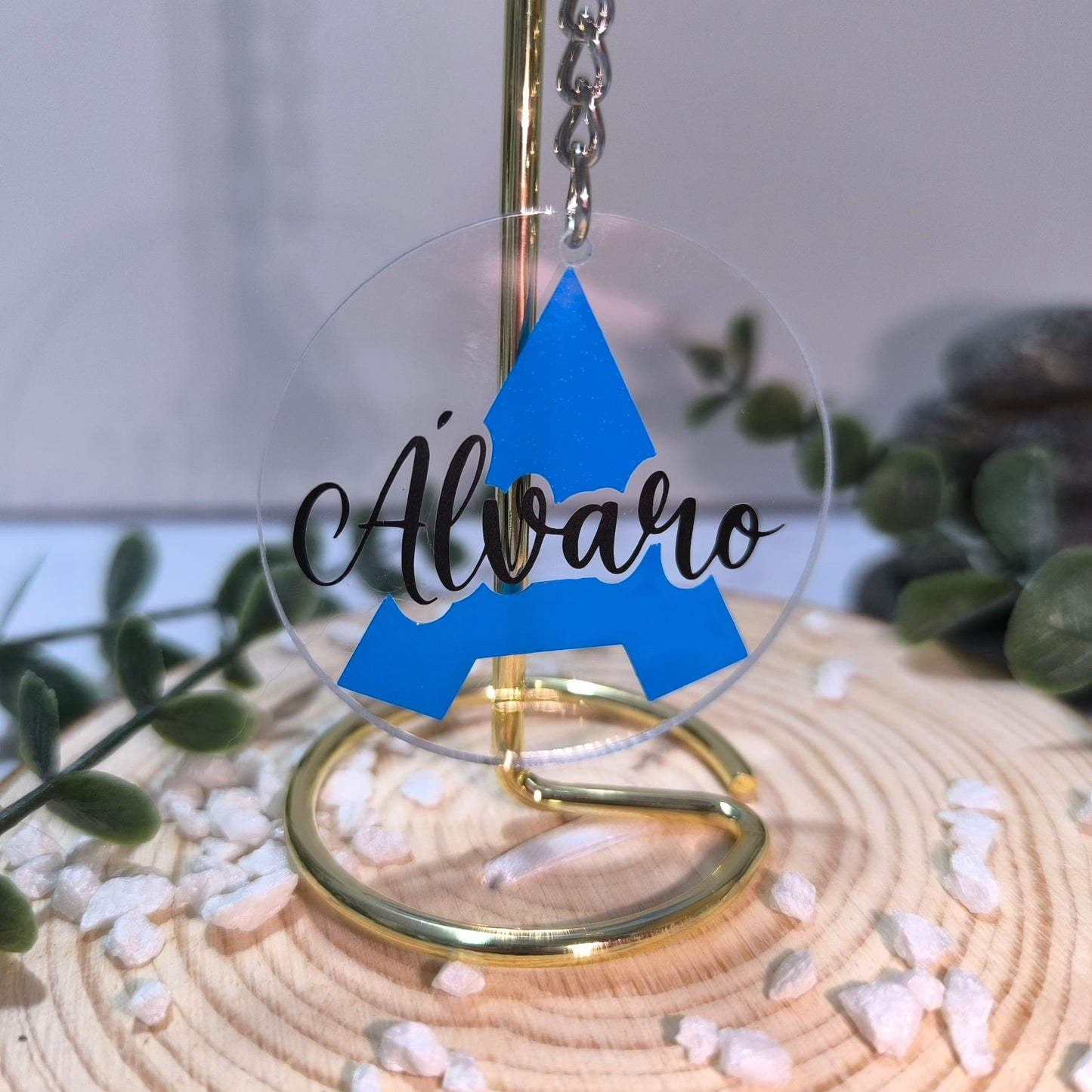 🔑 Llavero Personalizado con Inicial + Nombre + Tarjeta de Boda