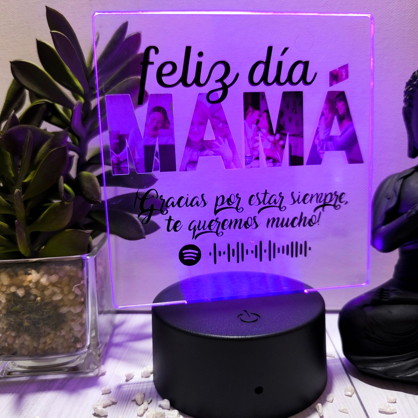 Lámpara personalizada Día de la Madre con fotos, canción en código Spotify y frase especial
