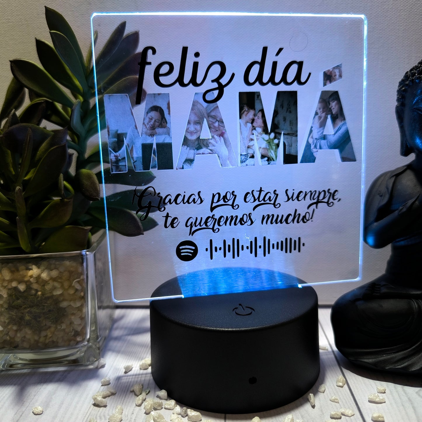 Lámpara personalizada Día de la Madre con fotos, canción en código Spotify y frase especial