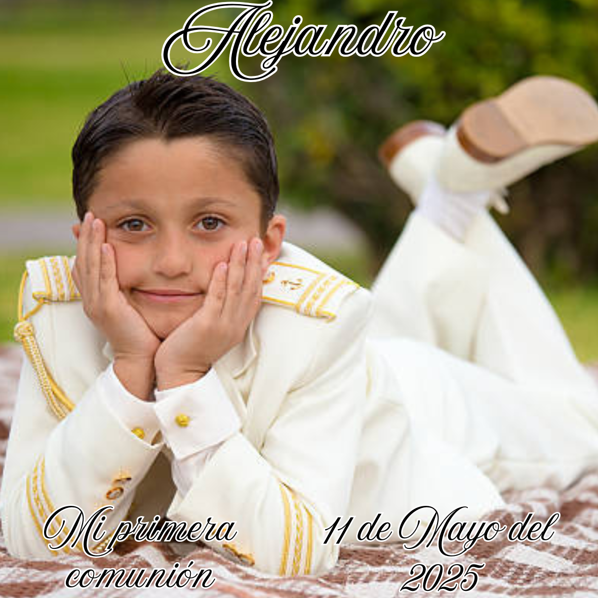 Lienzo personalizado de comunión con foto, nombre, fecha y caballete