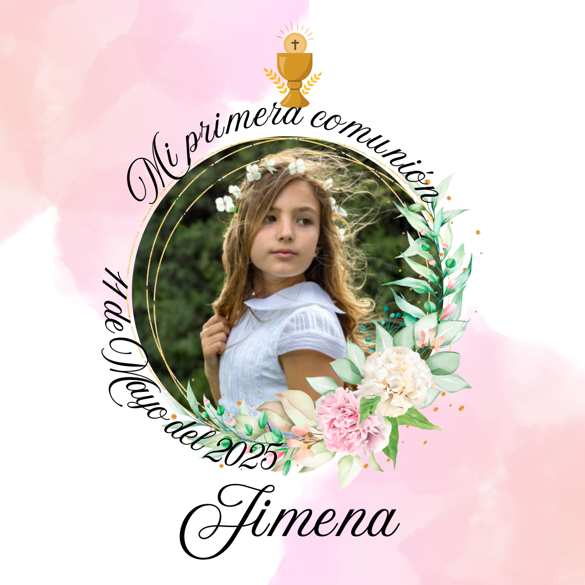 Lienzo personalizado de comunión con foto, nombre, fecha y caballete – 4 diseños a elegir