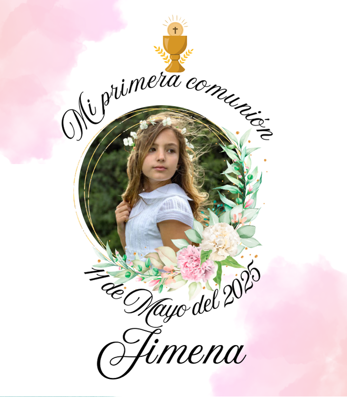 Bolsa de gominolas personalizada de comunión con foto, nombre y fecha