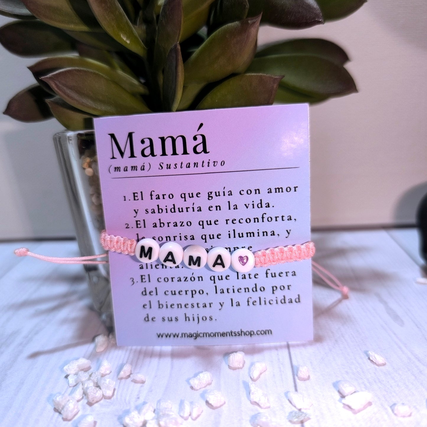 Pulsera especial Día de la Madre con tarjeta y definición de Mamá.