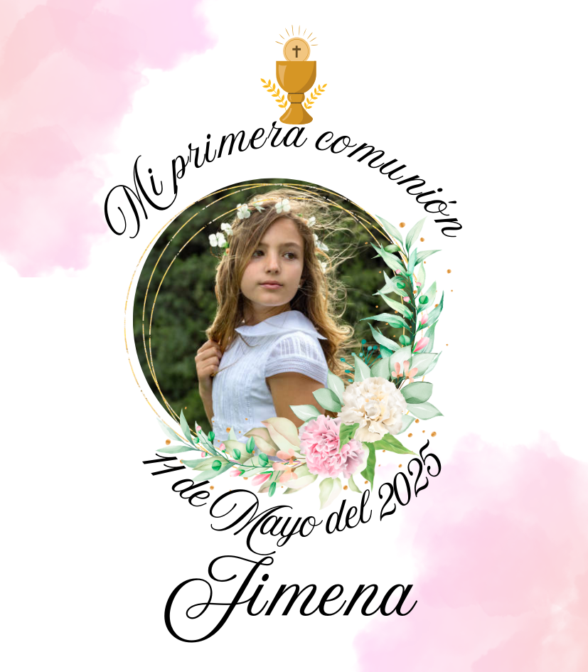 Taza personalizada de comunión con foto, nombre y fecha