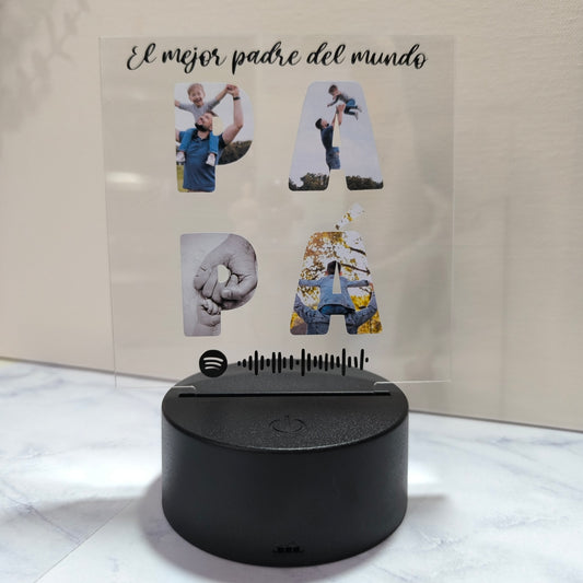 Lámpara personalizada Día del Padre con fotos y código Spotify