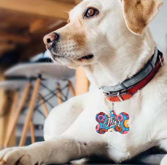 🐶🐾Chapa personalizada para mascota – Doble cara con nombre y teléfono