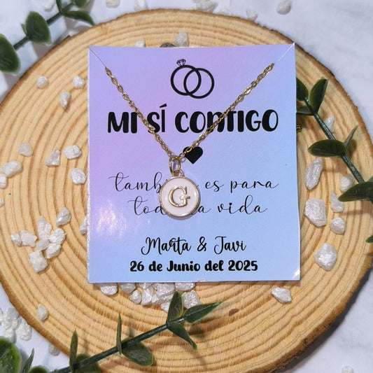 Collar con Inicial + Tarjeta Personalizada de Boda