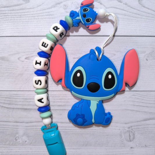 Chupetero + mordedor de Stitch con nombre.