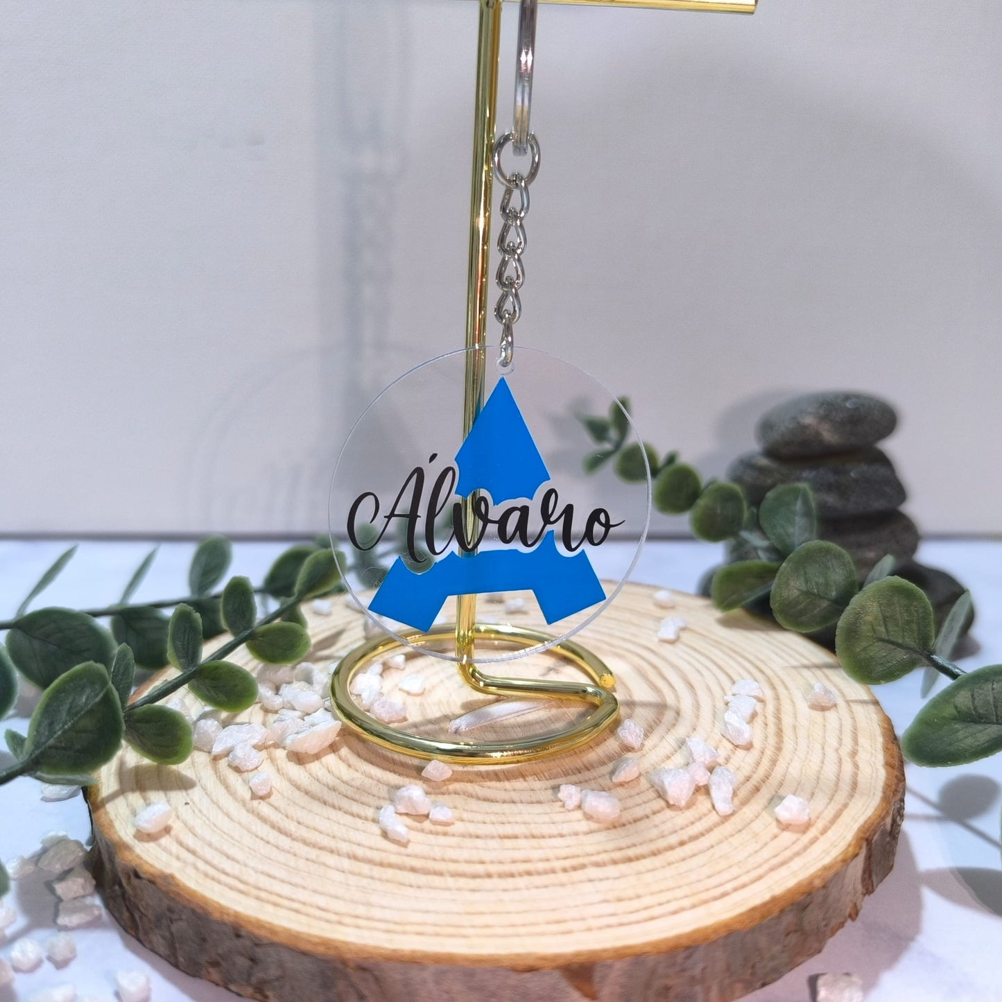 🔑 Llavero Personalizado con Inicial + Nombre + Tarjeta de Boda