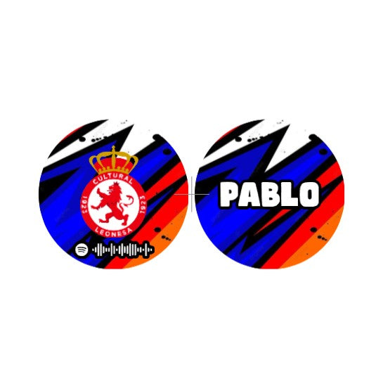 Llavero de fútbol personalizado con escudo, himno en código Spotify y nombre
