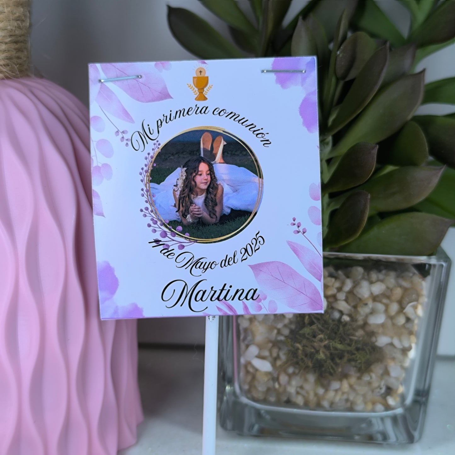 Piruleta personalizada de comunión con foto, nombre y fecha