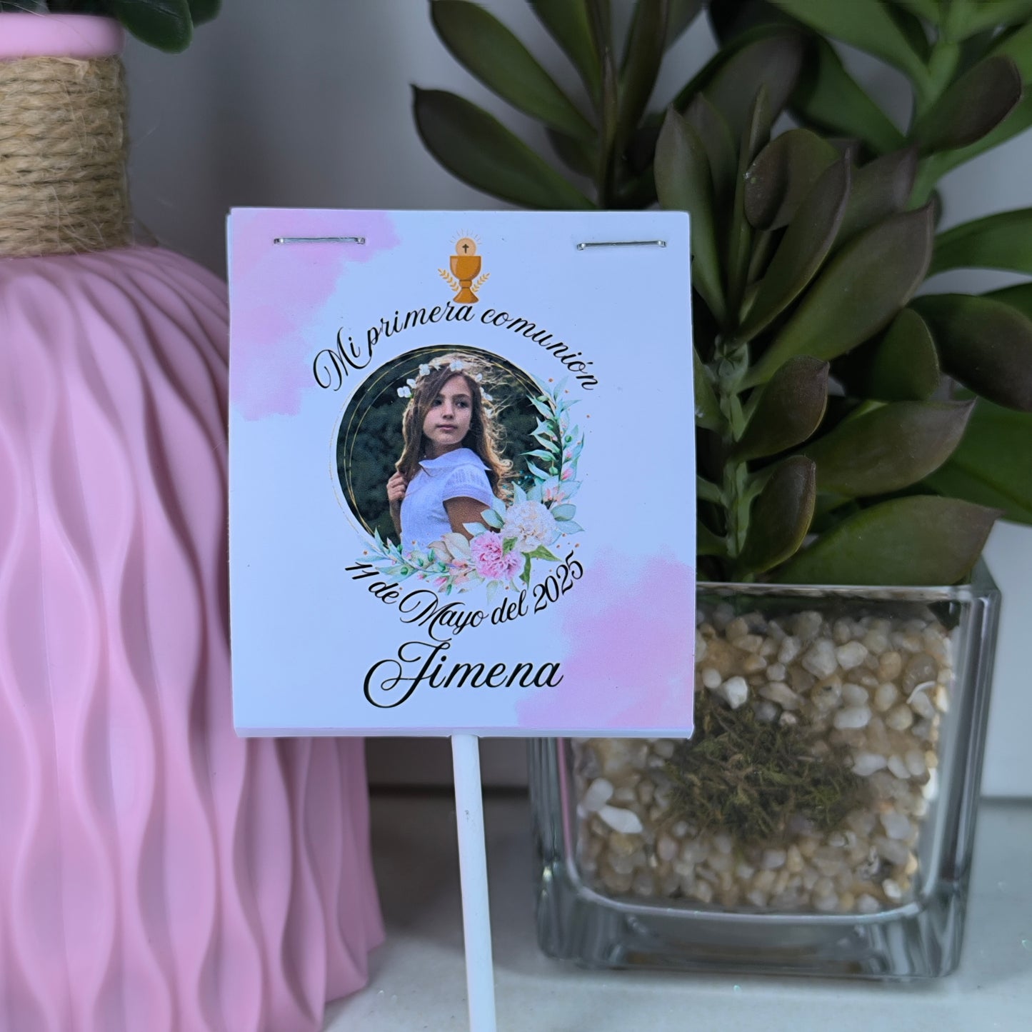 Piruleta personalizada de comunión con foto, nombre y fecha