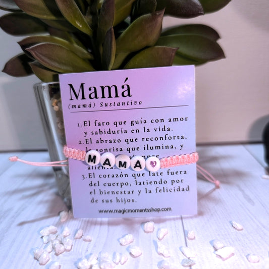 Pulsera especial Día de la Madre con tarjeta y definición de Mamá.
