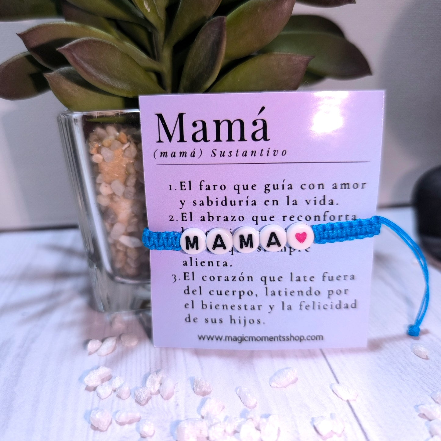 Pulsera especial Día de la Madre con tarjeta y definición de Mamá.