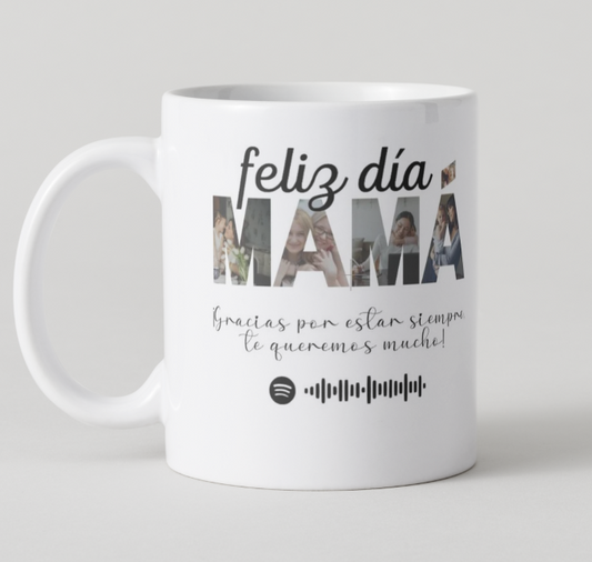 Taza personalizada Día de la Madre con fotos, código Spotify y frase especial