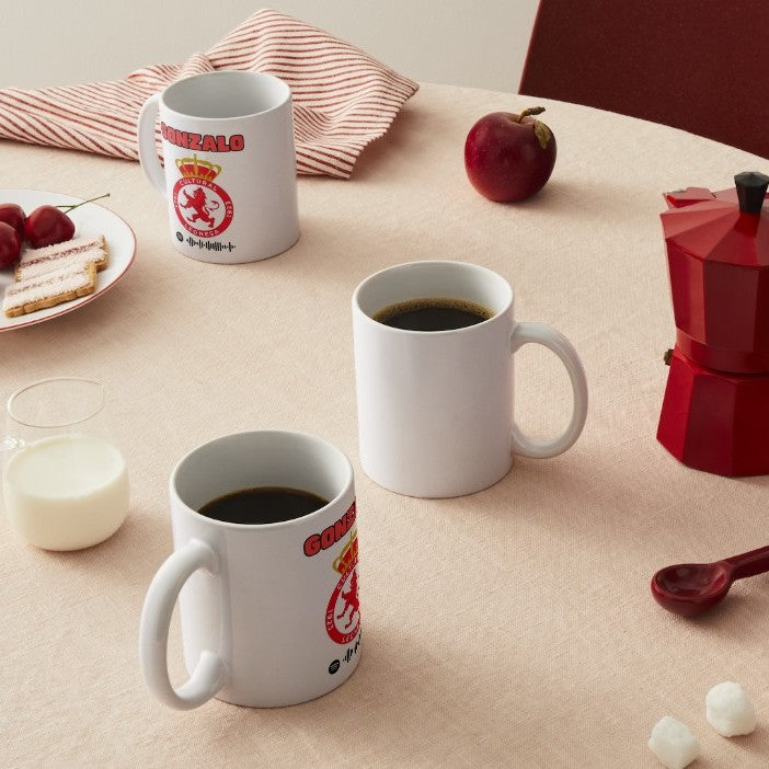 Taza personalizada de tu equipo con escudo, nombre y código Spotify del himno