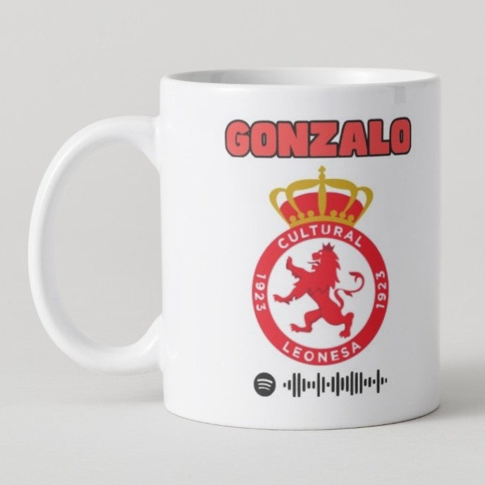 Taza personalizada de tu equipo con escudo, nombre y código Spotify del himno